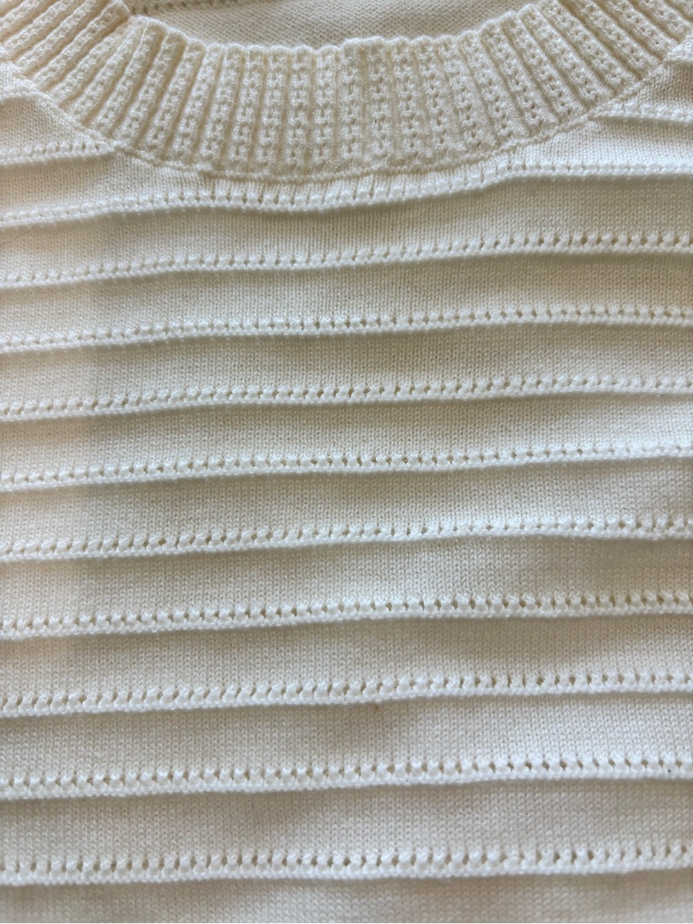 FRYE Sz XXL Cream Ivory Sweater Cotton Fine Gauge Textured Ribbed Short Sleeves - Picture 5 of 10